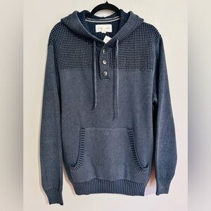 Sun + Stone Textured Knit Hoodie M Blue Cotton Henley Coastal Dadcore NWT